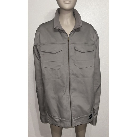 Oakley Other - Oakley Mens Gray Moto Biker Chore Jacket Zip Front Logo Snap Cuffs Sz Large